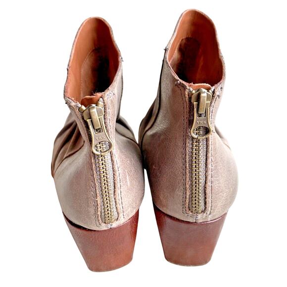 Kork Ease Kissel US 8M Leather Ankle Boots Taupe Block Heel Bootie Back Zipper - Picture 8 of 15